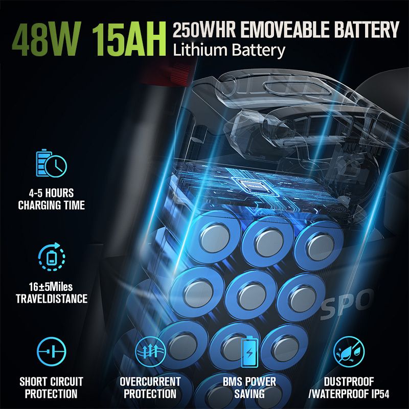 Batterie de vélo électrique 48V 15Ah. Caractéristiques: 4-5 heures de charge, 16+ miles d'autonomie, protection contre les courts-circuits, protection contre les surintensités, économie d'énergie BMS, IP54.