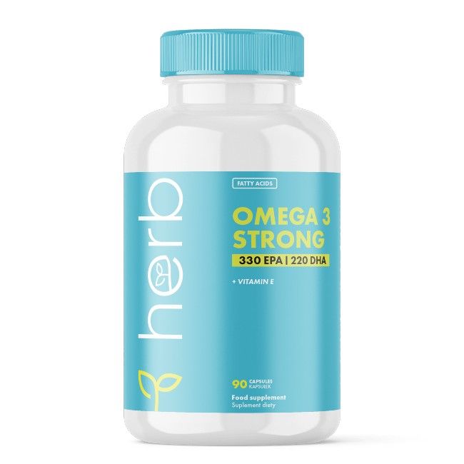 Herb Omega 3 Strong capsules met 330 EPA en 220 DHA, Vitamine E. 90 capsules.