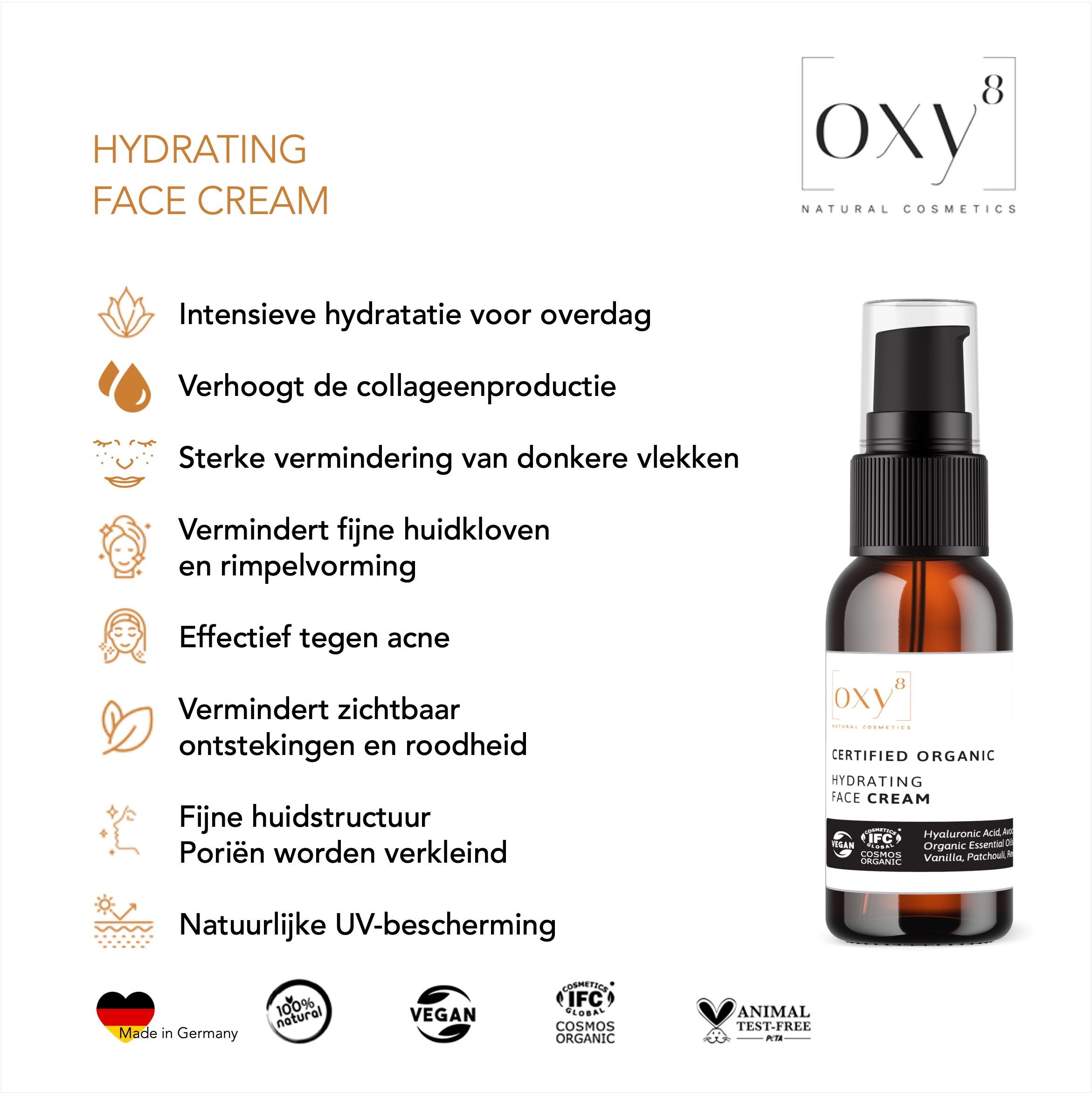 oxy8 Natural Cosmetics HYDRATING FACE CREAM Anti-veroudering. Vermindert rimpels en ouderdomsvlekken