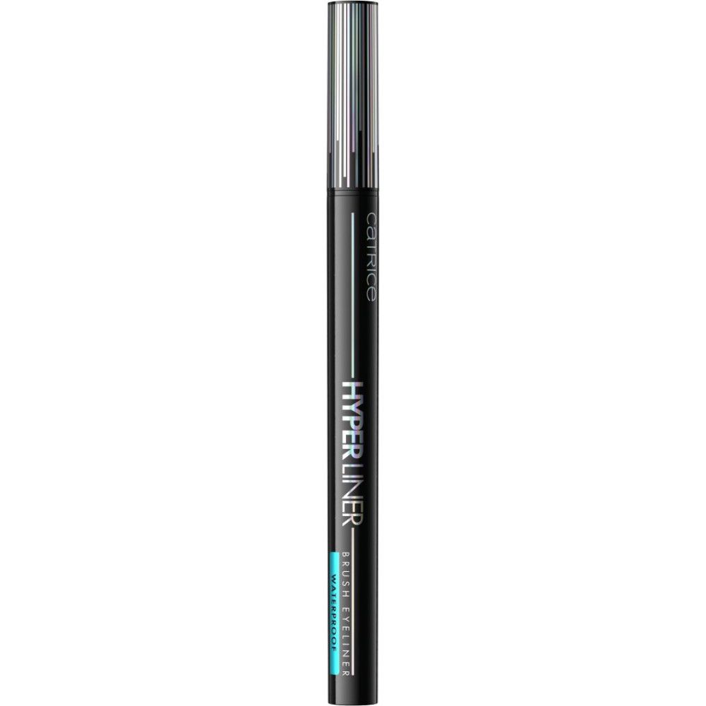 Zwarte eyeliner pen met zilveren applicator. Opschrift: CATRICE HYPERLINER BRUSH EYELINER WATERPROOF.