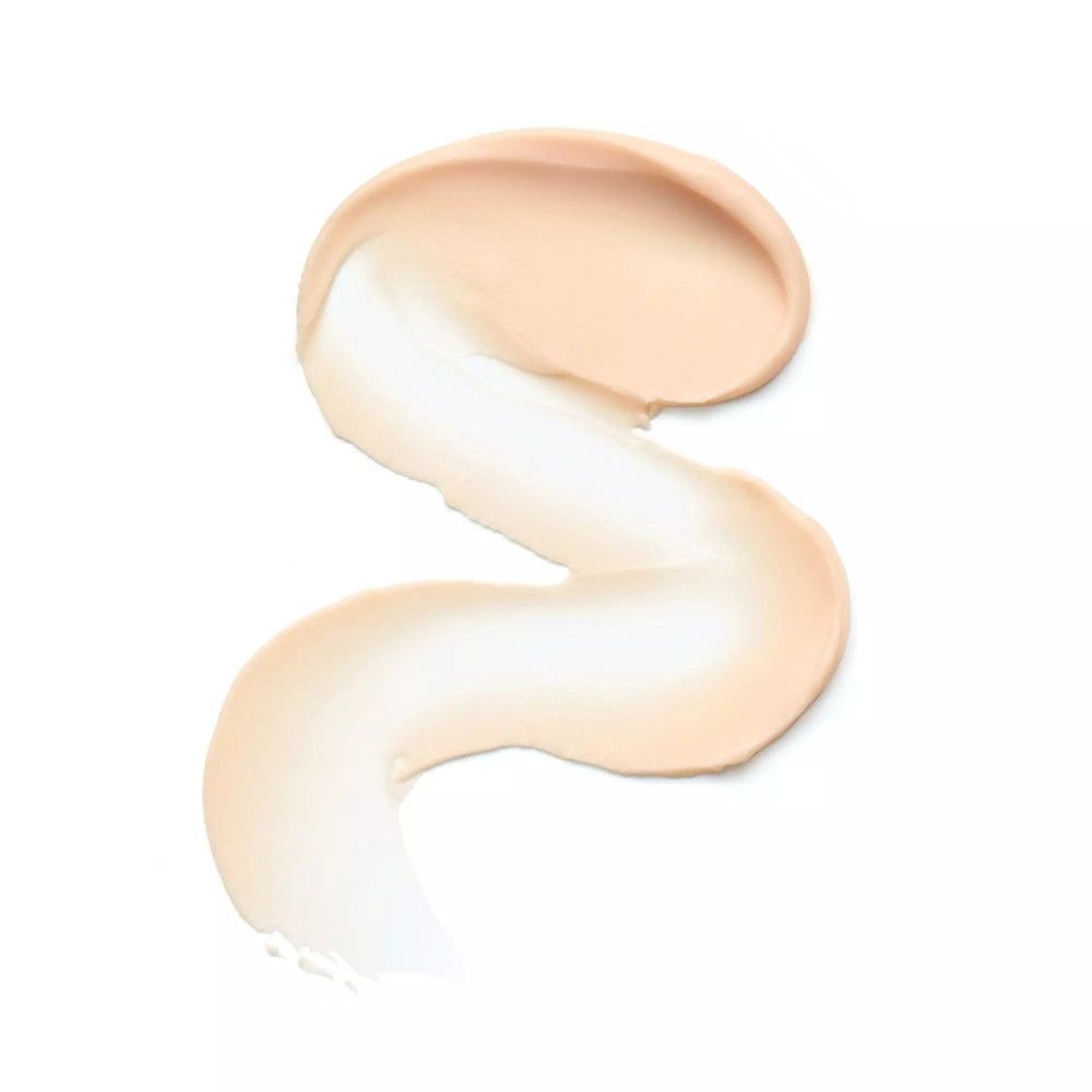 Trait d'apprêt beige sur fond blanc. Forme: courbée.