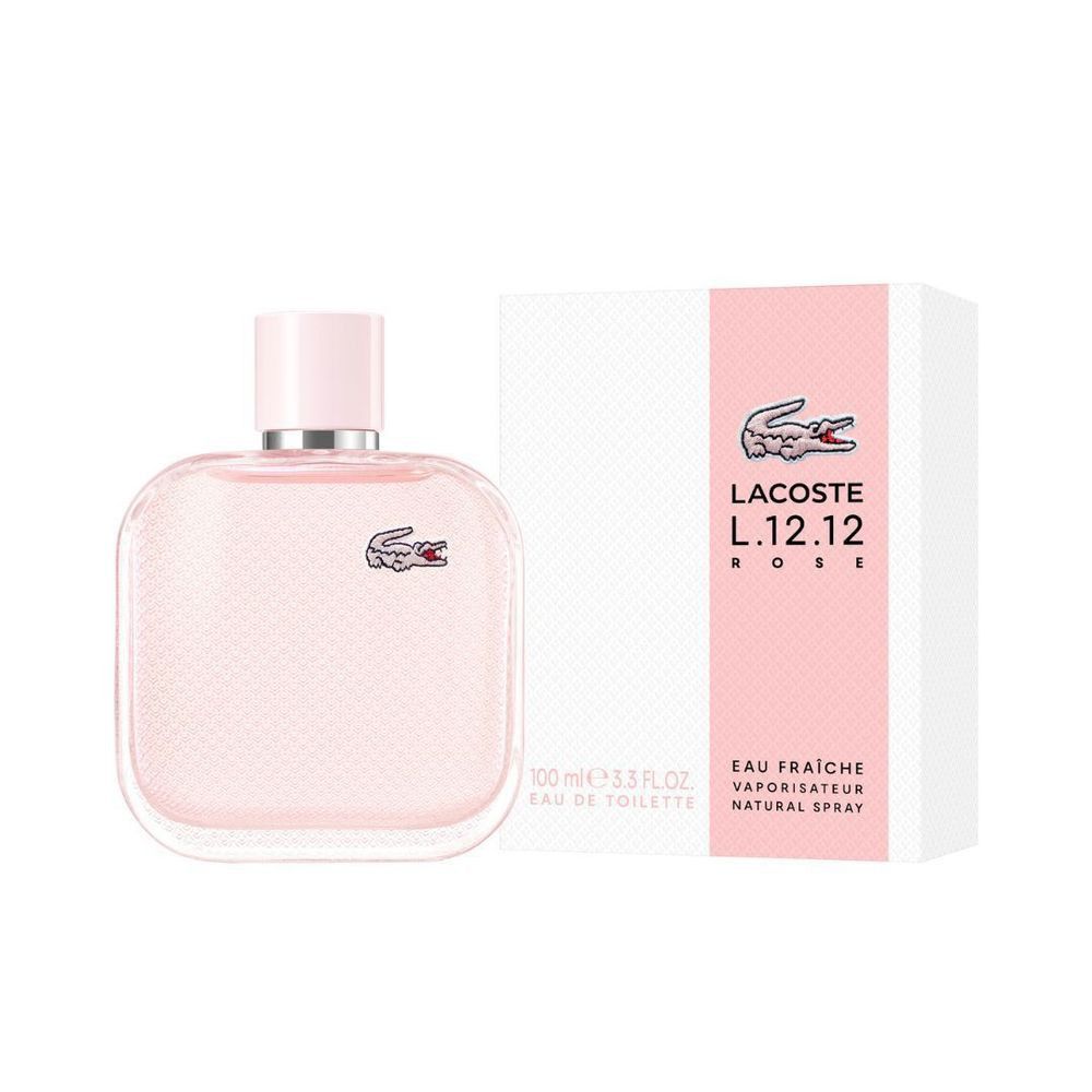 Roze fles met witte verpakking. Logo en tekst op fles en verpakking. Eau de toilette.