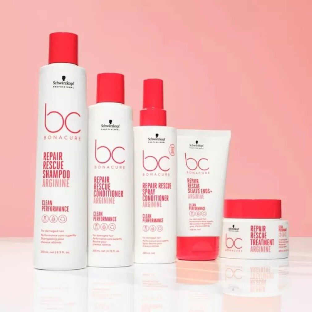 Verschillende Schwarzkopf BC Bonacure Repair Rescue producten. Flessen, tube en pot.