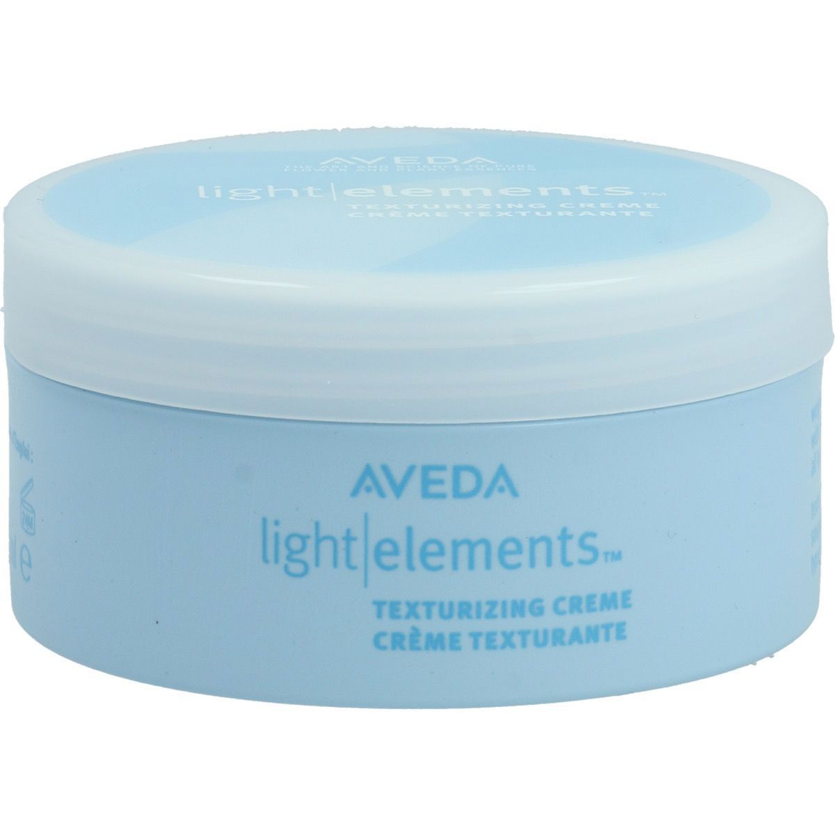 Pot bleu avec couvercle blanc, AVEDA light elements Crème Texturisante.