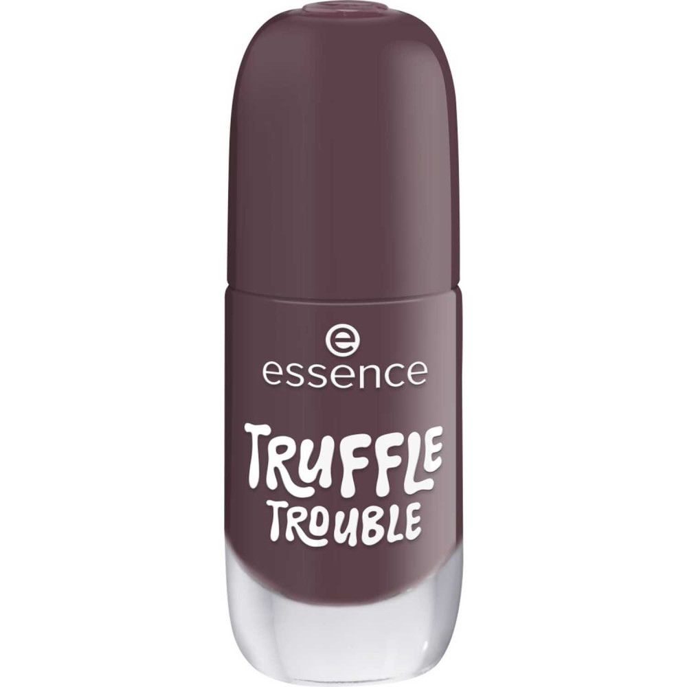 Flacon de vernis à ongles fermé. Vernis violet foncé, base transparente. Inscription blanche 'Truffle Trouble'.
