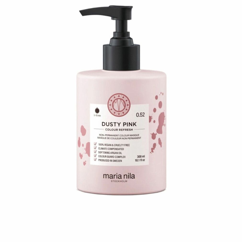 Flacon rose avec pompe noire. Inscription: DUSTY PINK COLOUR REFRESH. Marque: MARIA NILA.