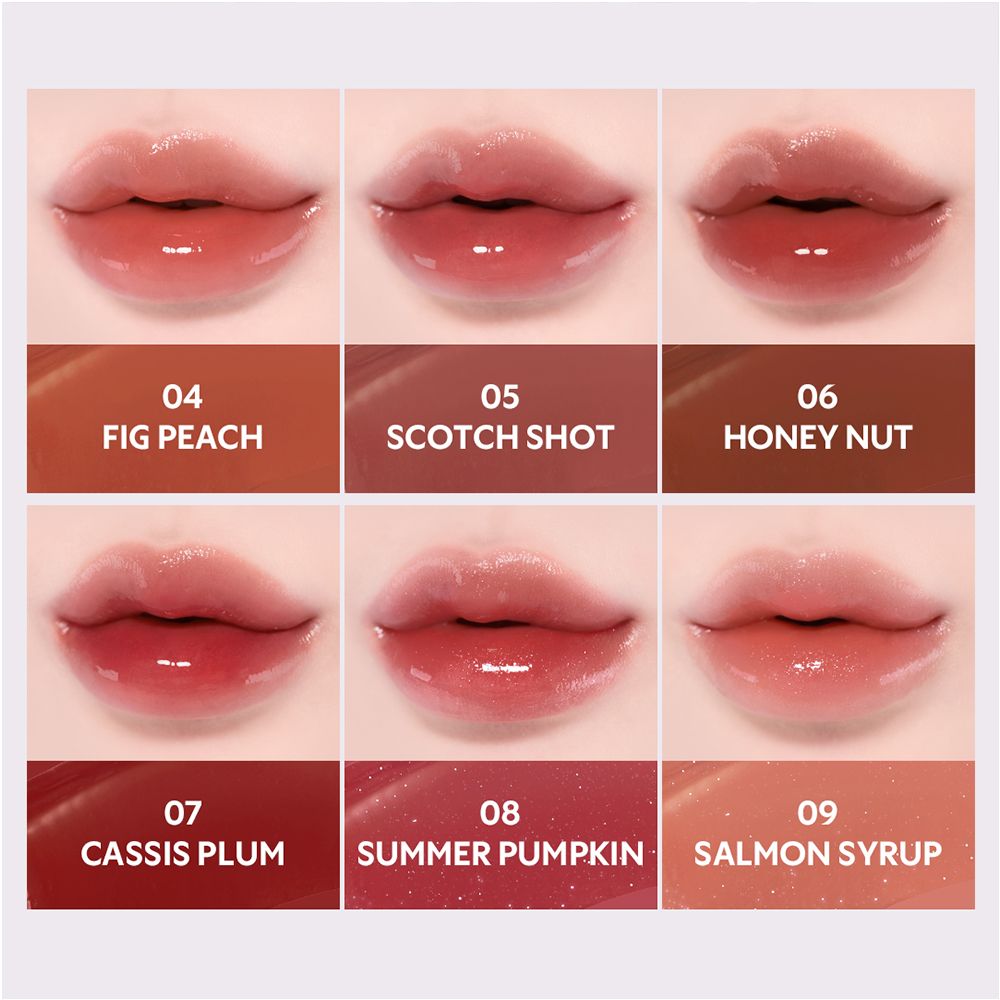 Negen lipswatches in diverse rode, roze en bruine tinten.
