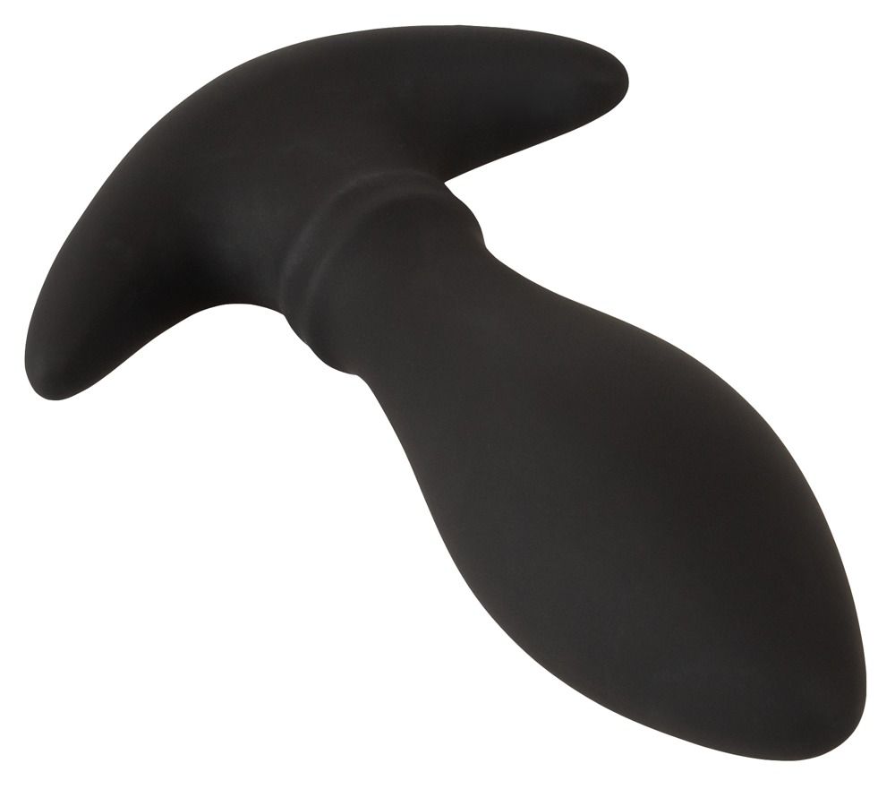 Anos RC Moving Rings Butt Plug noir, vue arrière avec poignée en T sur fond blanc.