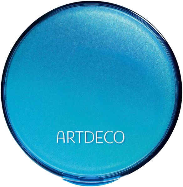 Ronde, blauwe verpakking met de merknaam ARTDECO. Gesloten deksel.