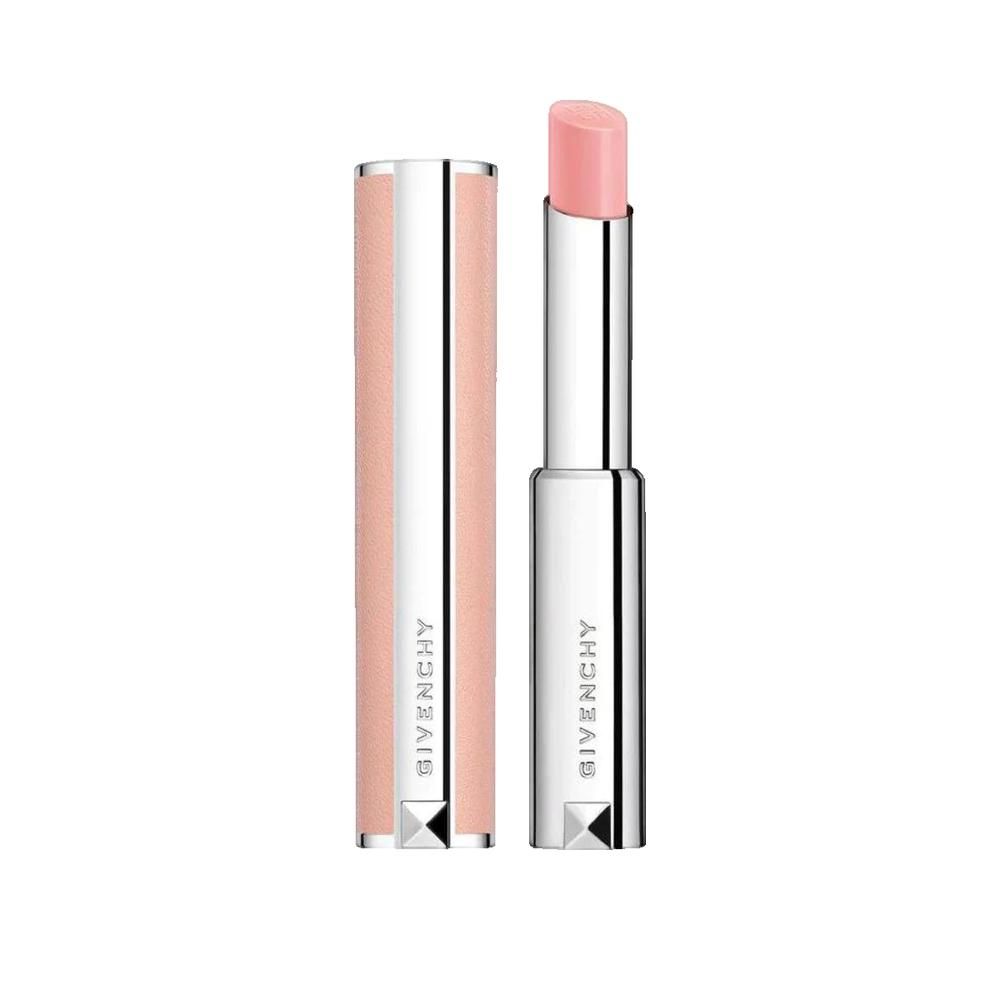Roze lippenbalsem. Zilveren huls met roze accenten. Inscriptie Givenchy.