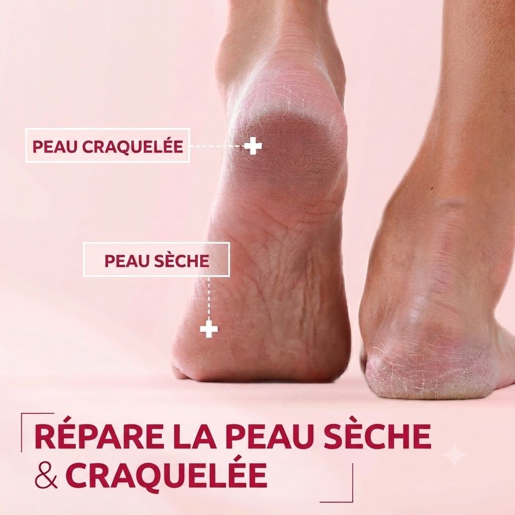 Pieds avec peau sèche et craquelée au niveau des talons.