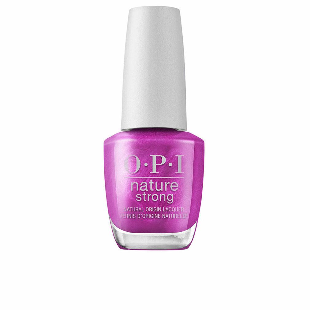 Nagellakflesje met witte dop. OPI Nature Strong, roze tint. Transparante glazen fles.