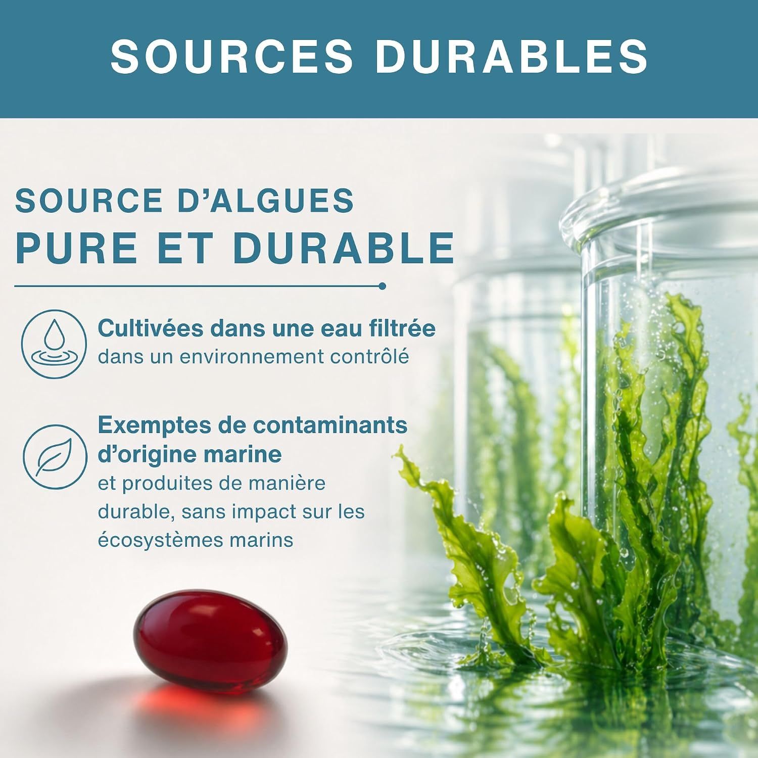 Oméga-3 ultra-pur certifié IAOS. Testé pour le mercure, les PCB et les dioxines. Avec logo IAOS.