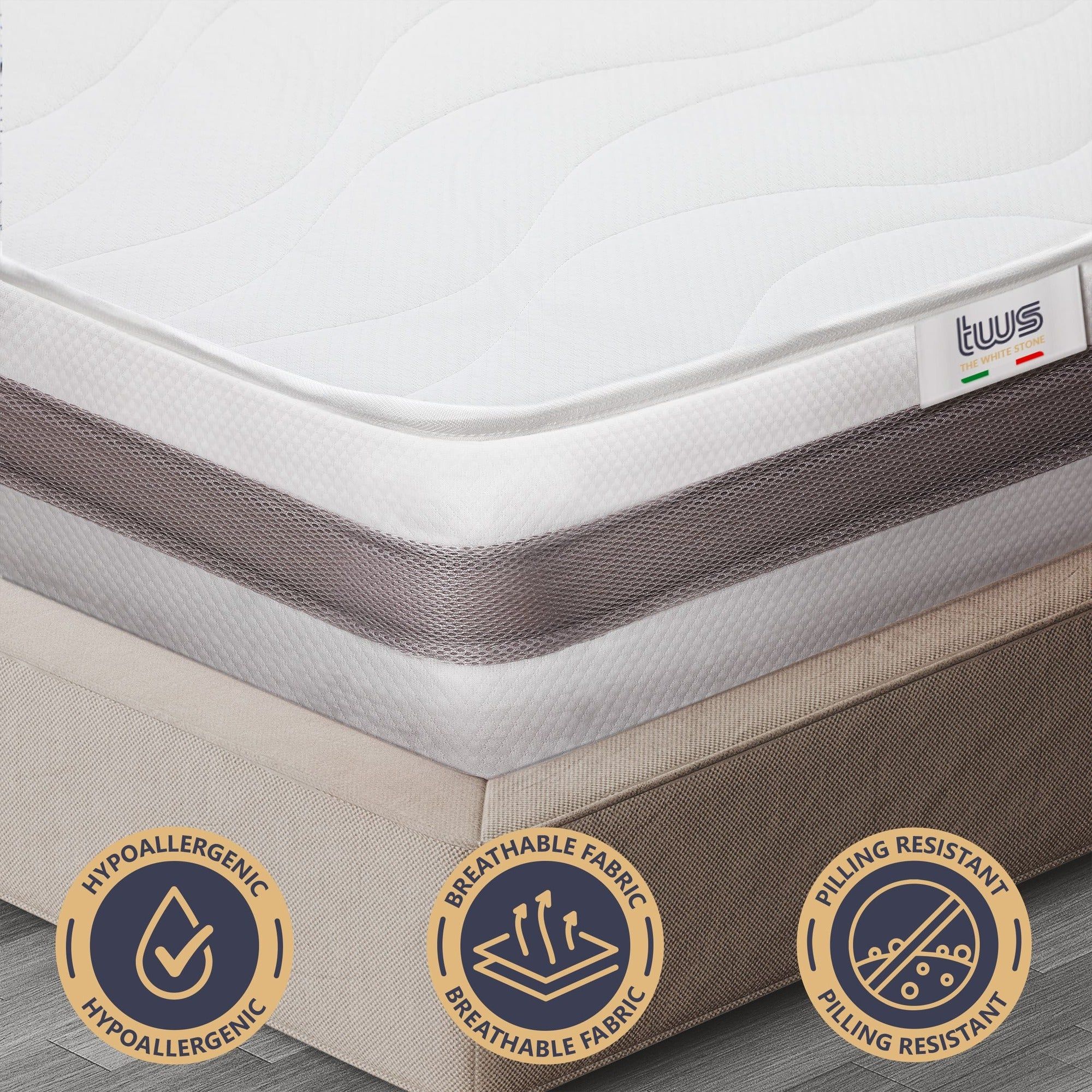 The White Stone Matras 160x190 cm van hypoallergeen Waterfoam, 16 cm