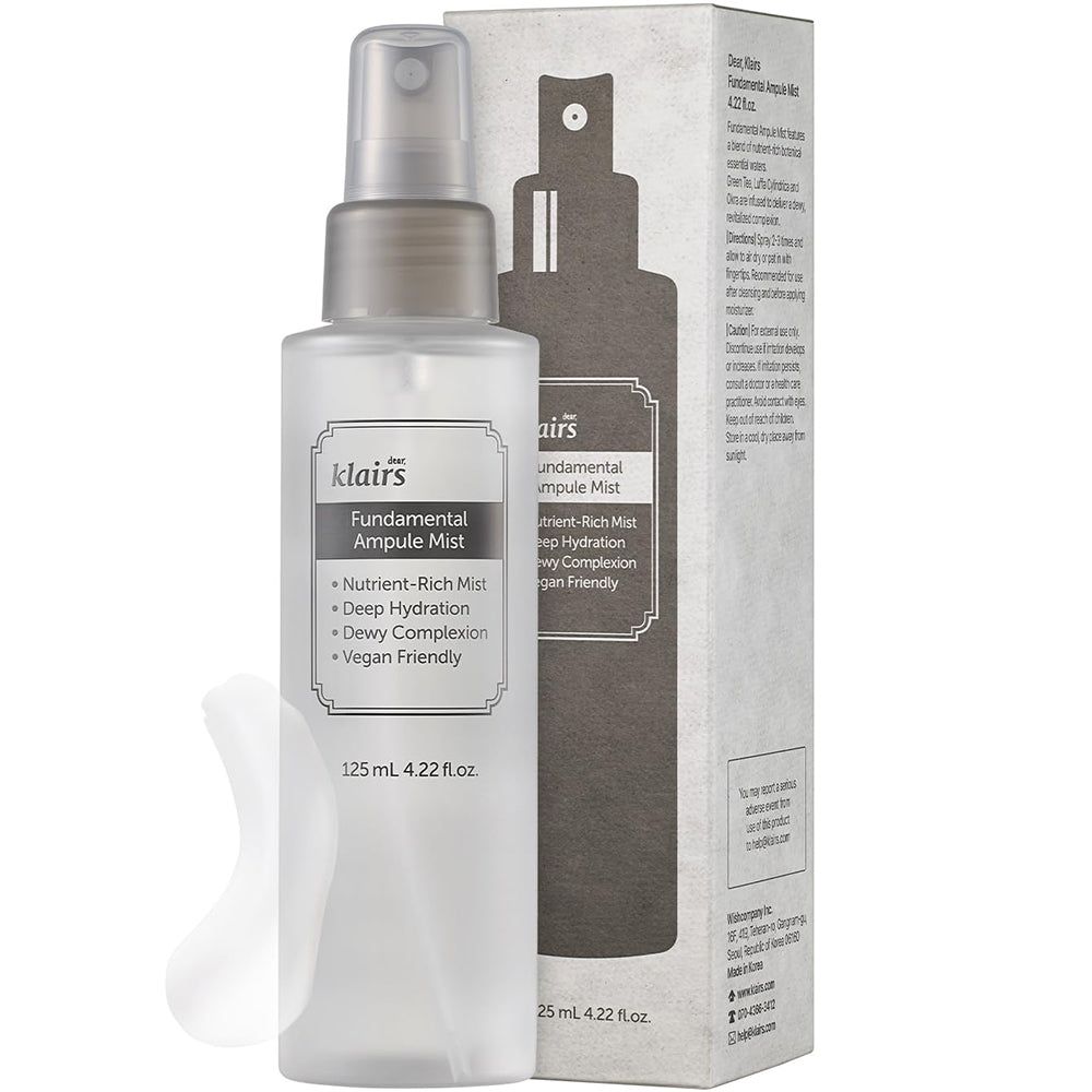 Brume Klairs Fundamental Ampoule avec emballage. Bouteille et boîte. Étiquette avec nom et caractéristiques. 125 ml.