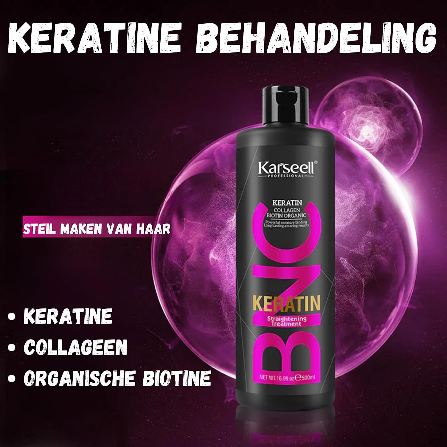 Karseell Keratine fles met gladmakende behandeling, 500ml.