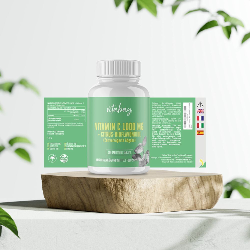 Vitabay Vitamine C 1000 mg avec agrumes bioflavonoïdes, 100 comprimés.