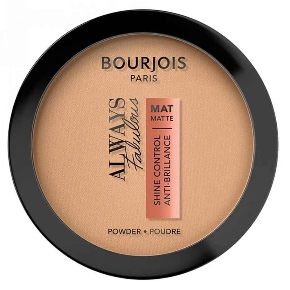 Compact poeder met zwarte rand. Opschriften: Bourjois Paris, Always Fabulous, Mat.