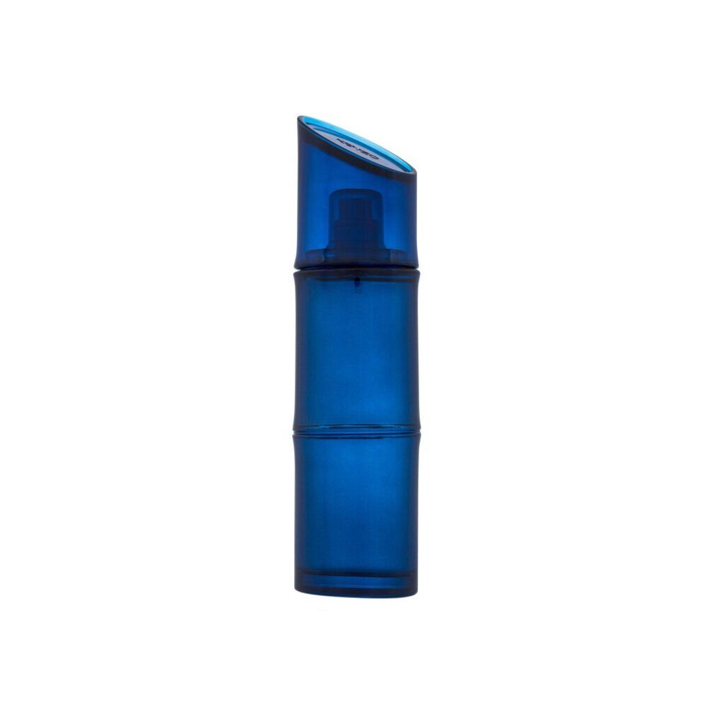 Kenzo Homme Intense Eau de Toilette. Flacon bleu, cylindrique, design bambou, bouchon incliné.