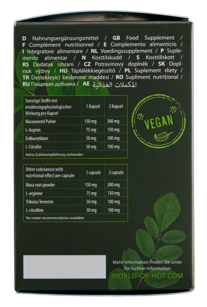 Fles Moringa Activ Men met specerijen en ingrediëntenlijst.