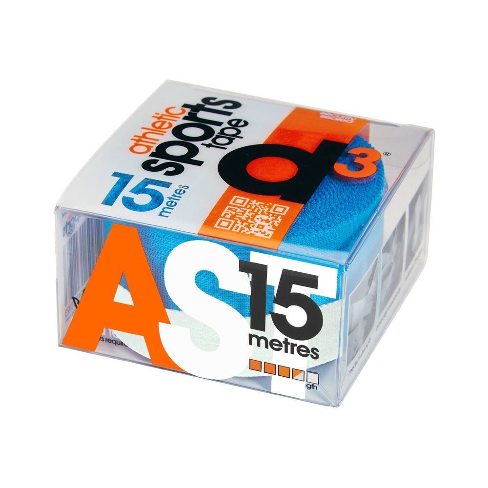 Verpakking voor d3 Athletic Sports Tape, 15 meter, blauw.