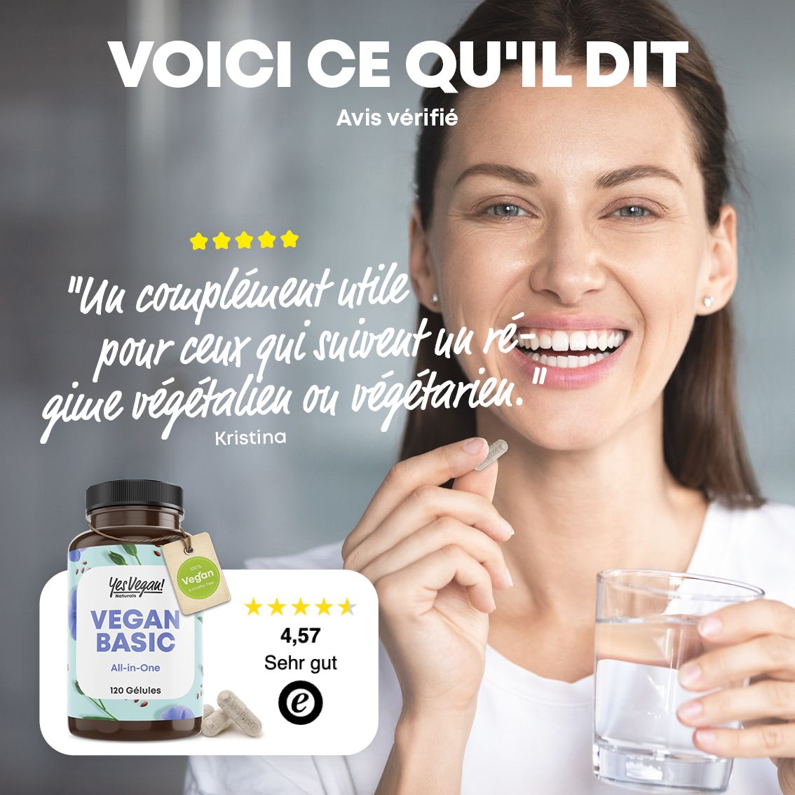 Bouteille Yes Vegan! Naturals Vegan Basic All-in-One Multivitamines comparée à des produits alternatifs.