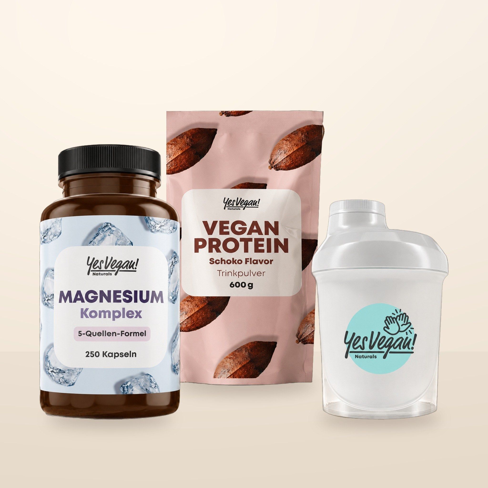 Yes Vegan Magnesium Complex (250 capsules) en Vegan Protein Chocolade (600g poeder).