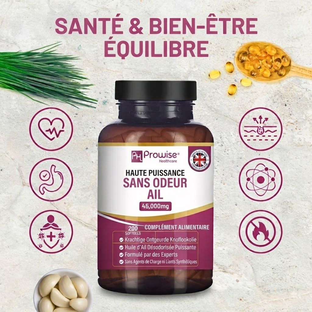Gélules Prowise Odourless Garlic et informations en plusieurs langues.