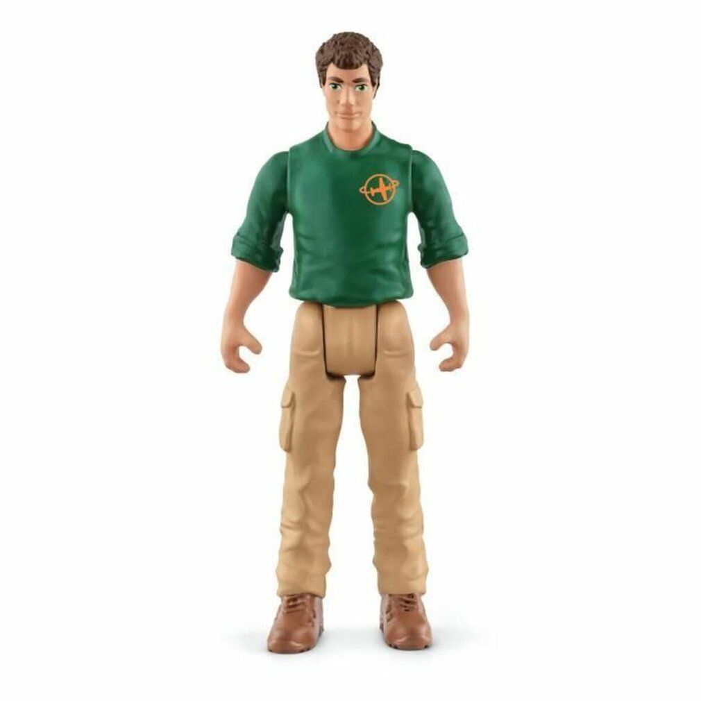 Figuur van een man van kunststof. Draagt een groen overhemd en een beige broek. Gedetailleerd ontwerp. Zonder verpakking.