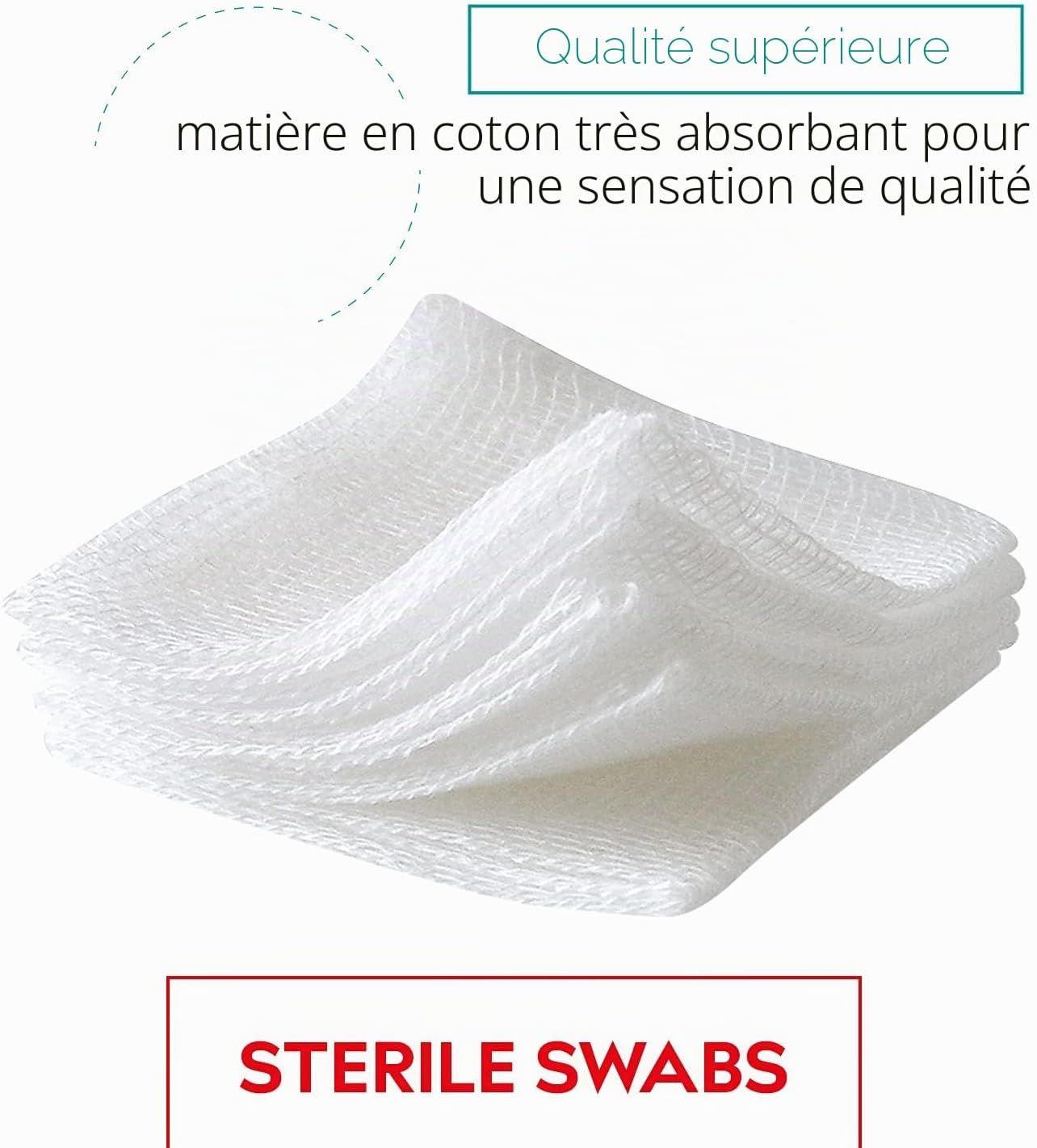 Pile de compresses de gaze stériles Medrull en 100% coton de première qualité.