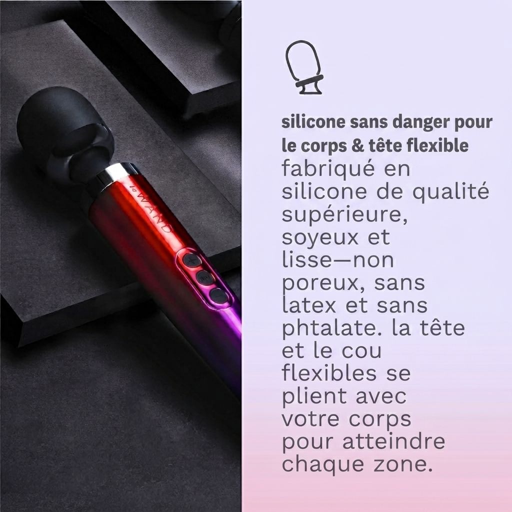 Masseur « Diecast Plug-In » dégradé rouge-violet avec tête flexible.