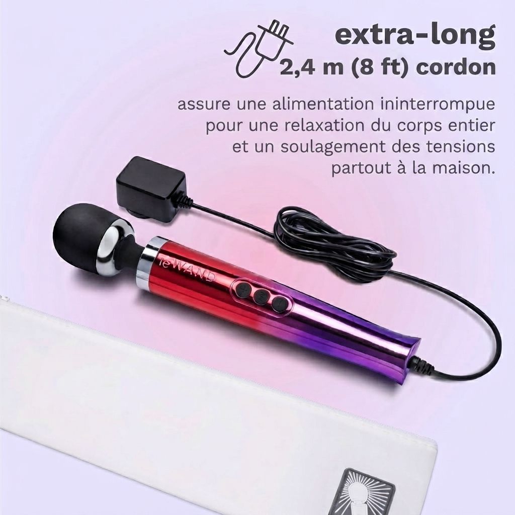 Masseur « Diecast Plug-In » dégradé rouge-violet avec long câble.