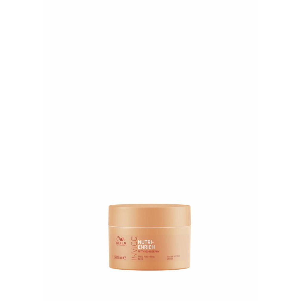 Perzikroze pot. Opschrift: Wella Invigo Nutri-Enrich Deep Nourishing Mask. Met gojibes. 150ml.
