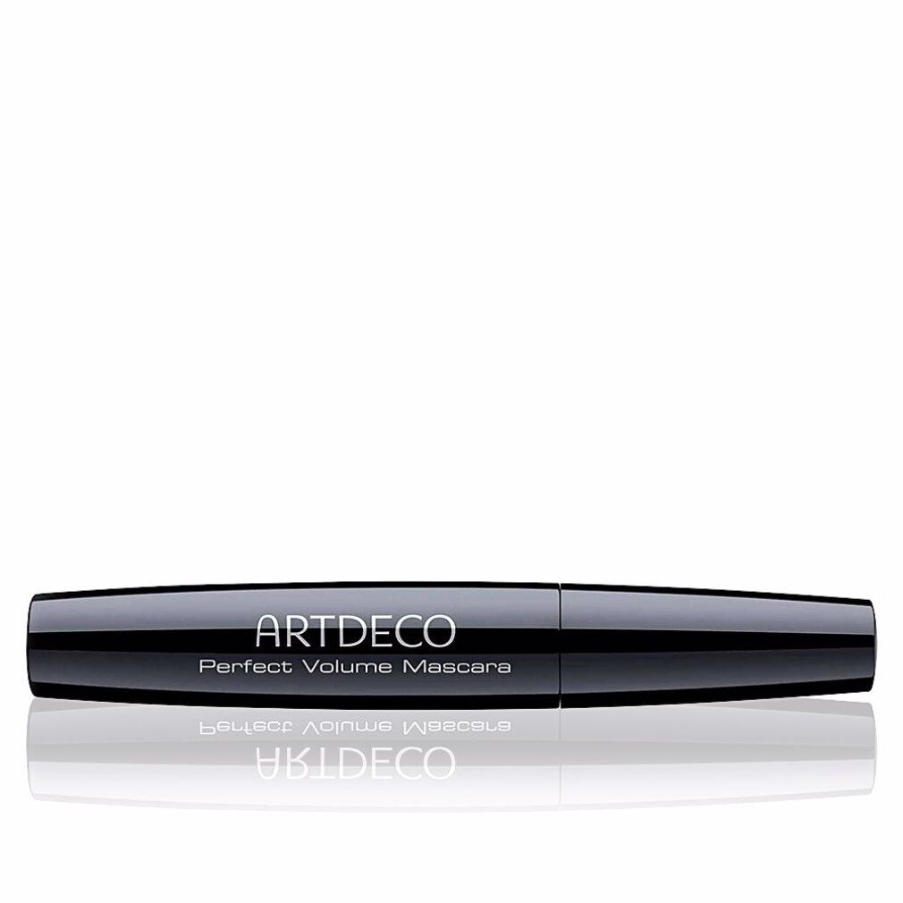 Zwarte mascara-tube met witte tekst. Op de tube staat "ARTDECO Perfect Volume Mascara".
