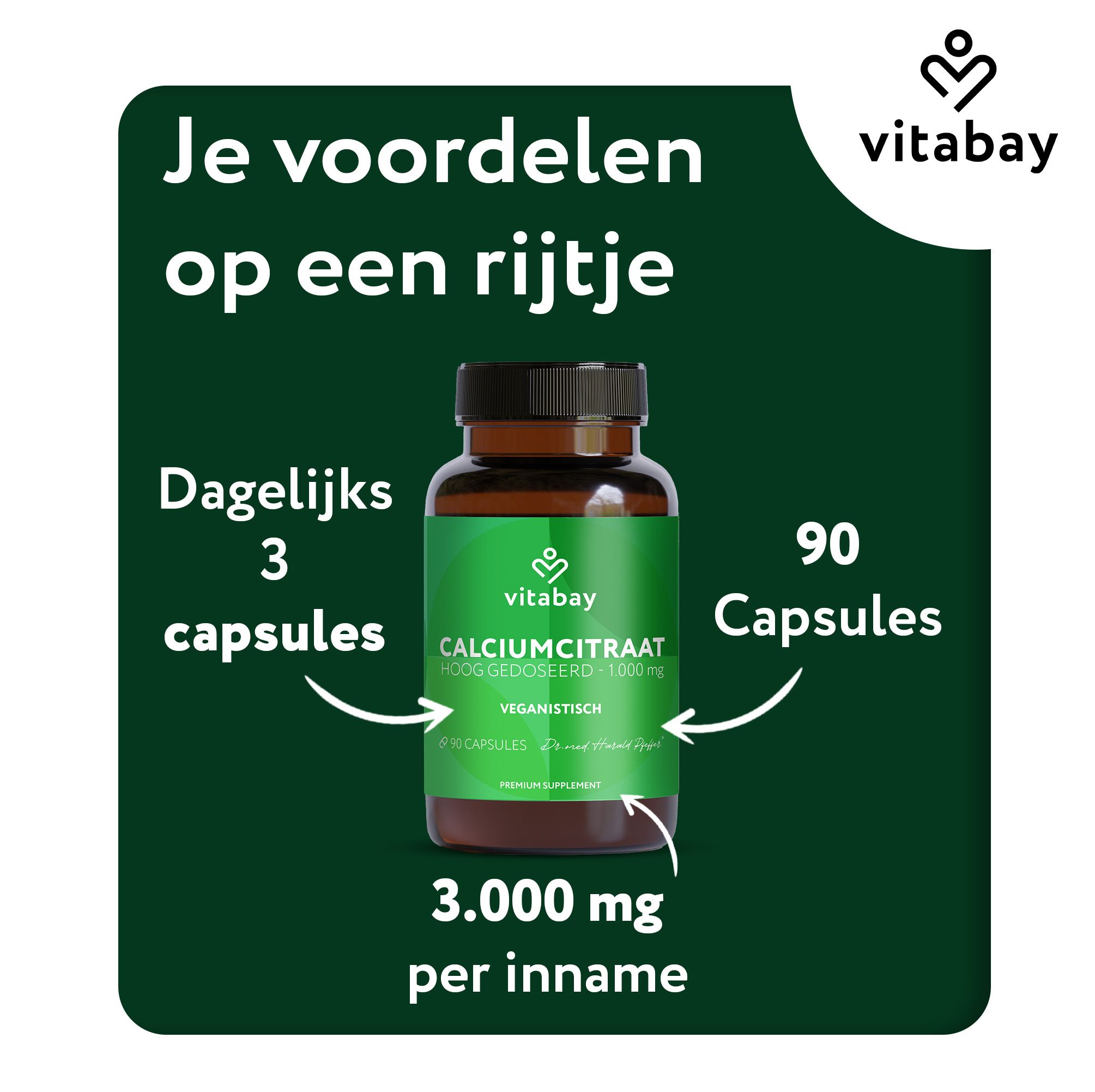 Koppel sportend. Vitabay Calciumcitraat: Glutenvrij/lactosevrij, zonder aroma's/kleurstoffen, zonder suiker.