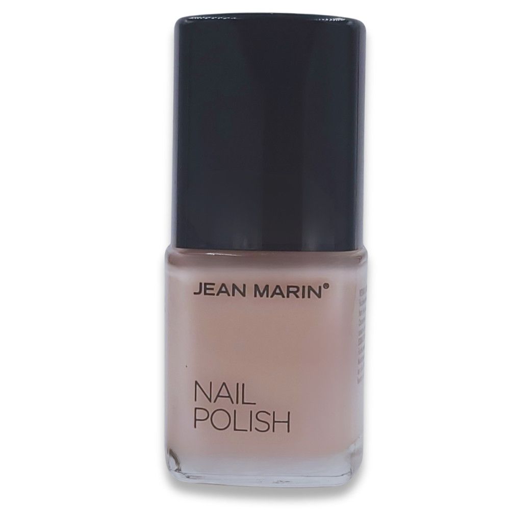 Flacon de vernis à ongles Jean Marin. Couleur beige, bouchon noir. Inscription 'Nail Polish'.