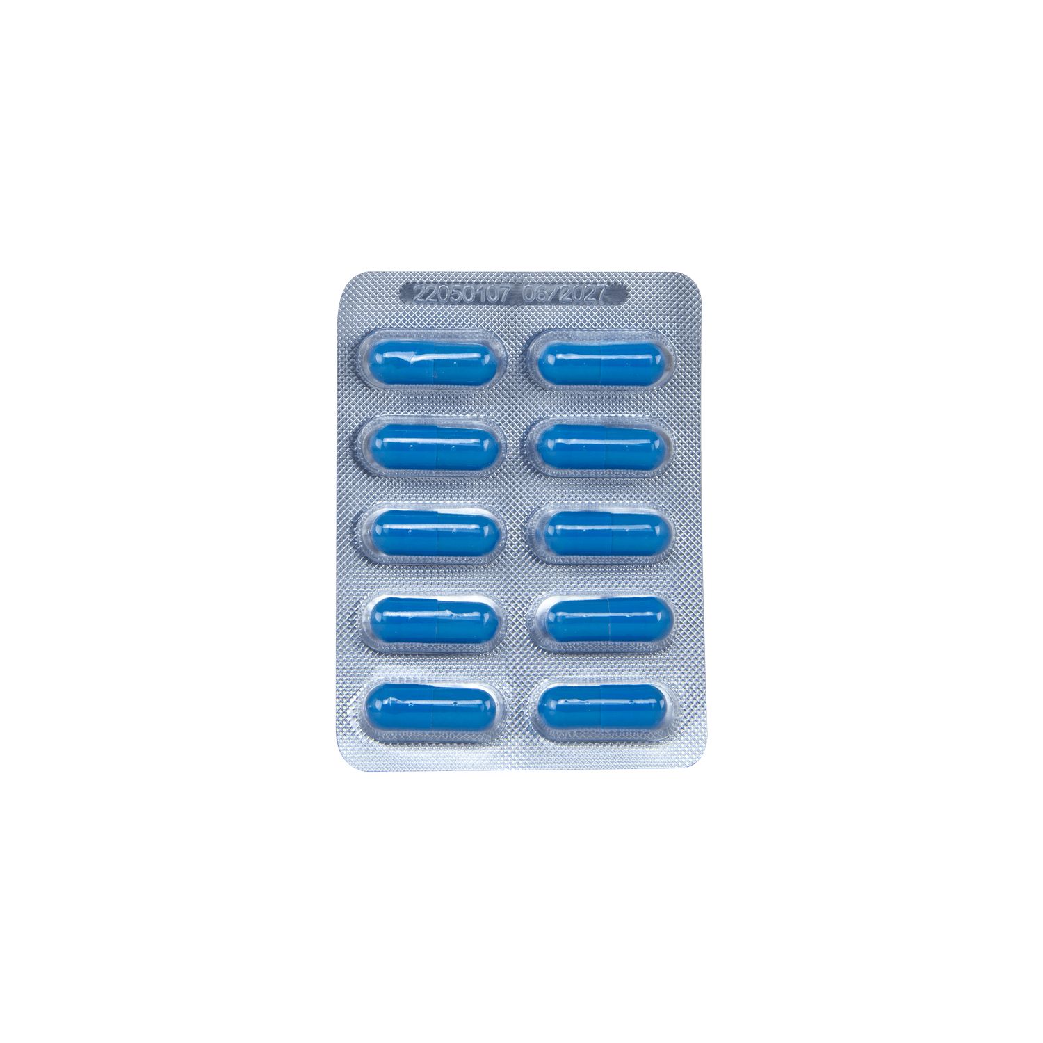 Plaquette de 10 gélules bleues, PRORINO POTENCY CAPS FOR MEN.