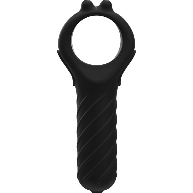 Vue de face du Bathmate Vibe Edge noir avec anneau et manche texturé.