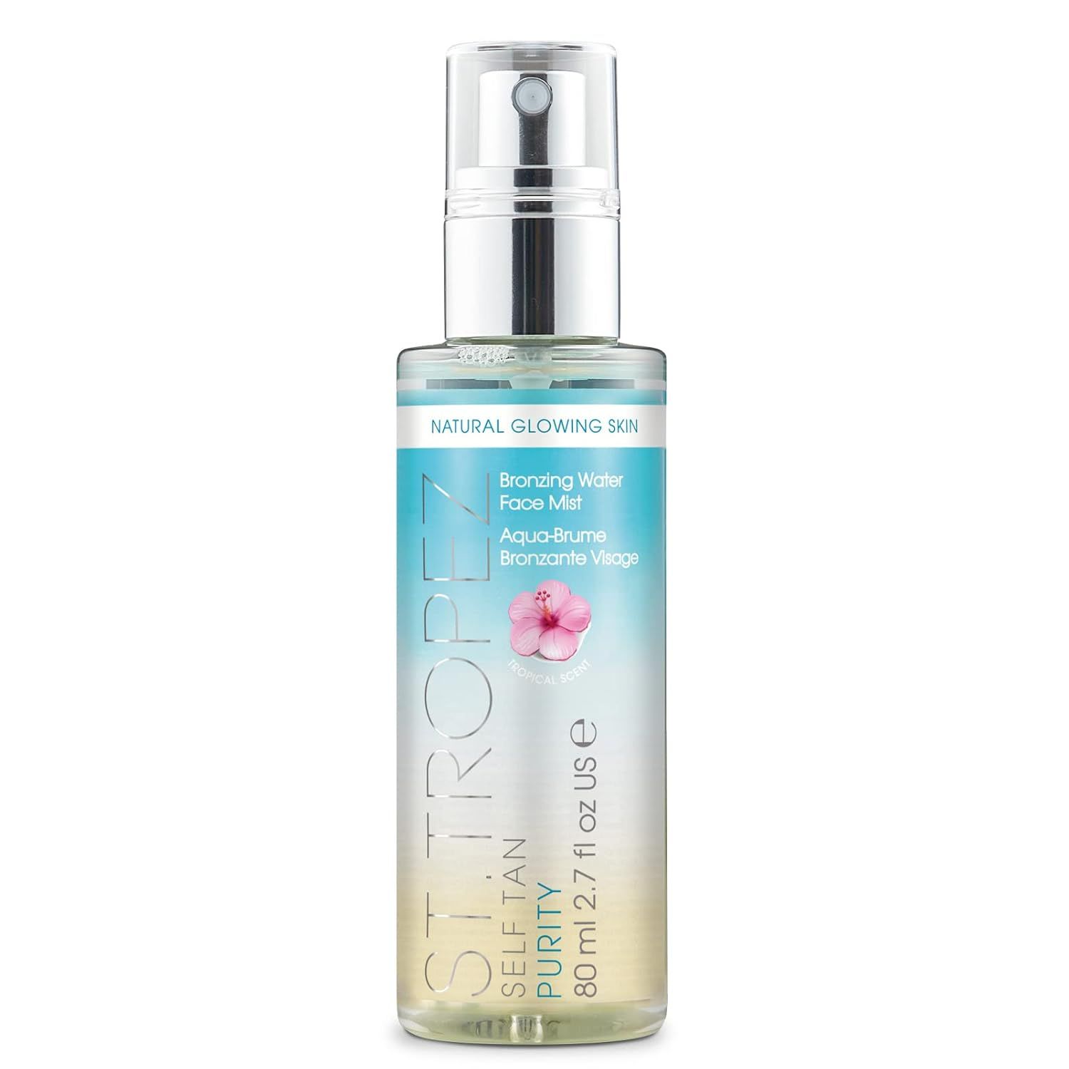 St.Tropez Self Tan Purity Water Bronzing Face Mist. Sprayfles, transparante vloeistof. 80 ml. Voor een natuurlijke, stralende huid.