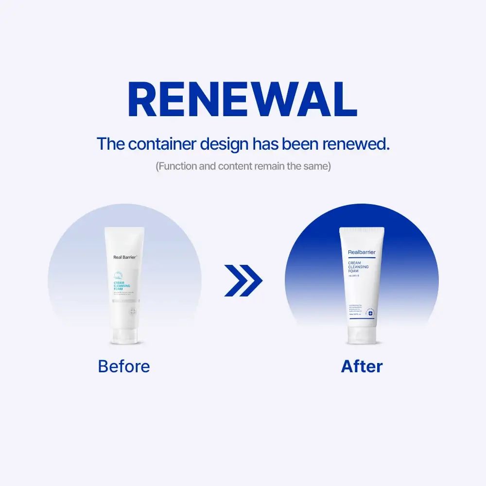 Voor-en-na vergelijking. Links: tube. Rechts: tube. Tekst: RENEWAL. Containerontwerp vernieuwd.