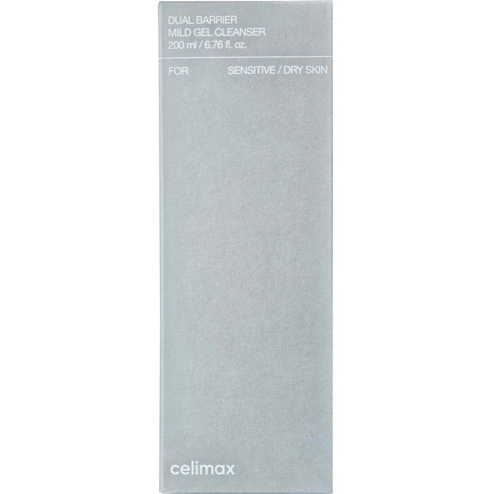 Emballage du Celimax Dual Barrier Mild Gel Cleanser avec informations produit.