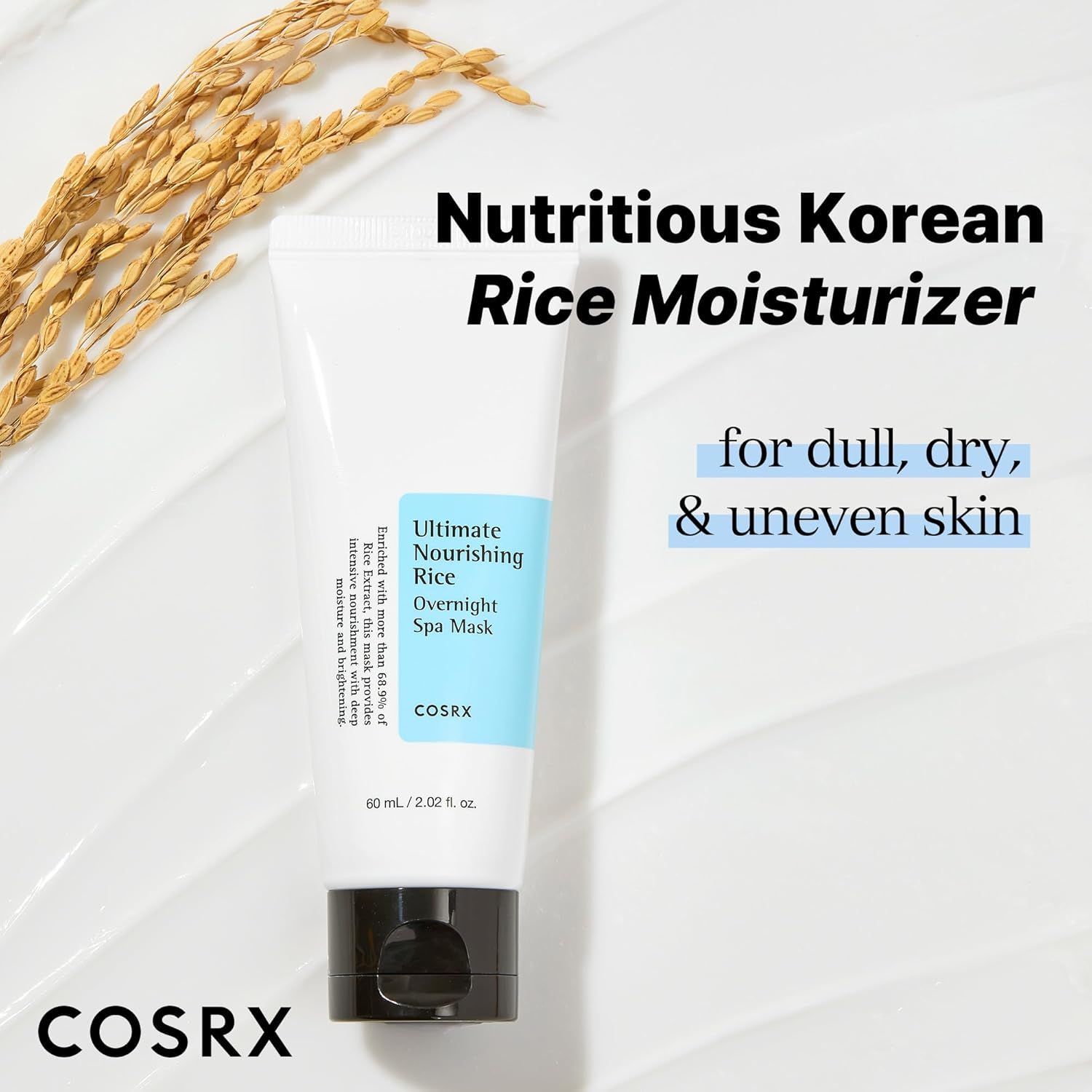 Hydratant coréen nutritif au riz COSRX pour peaux ternes, sèches et irrégulières.