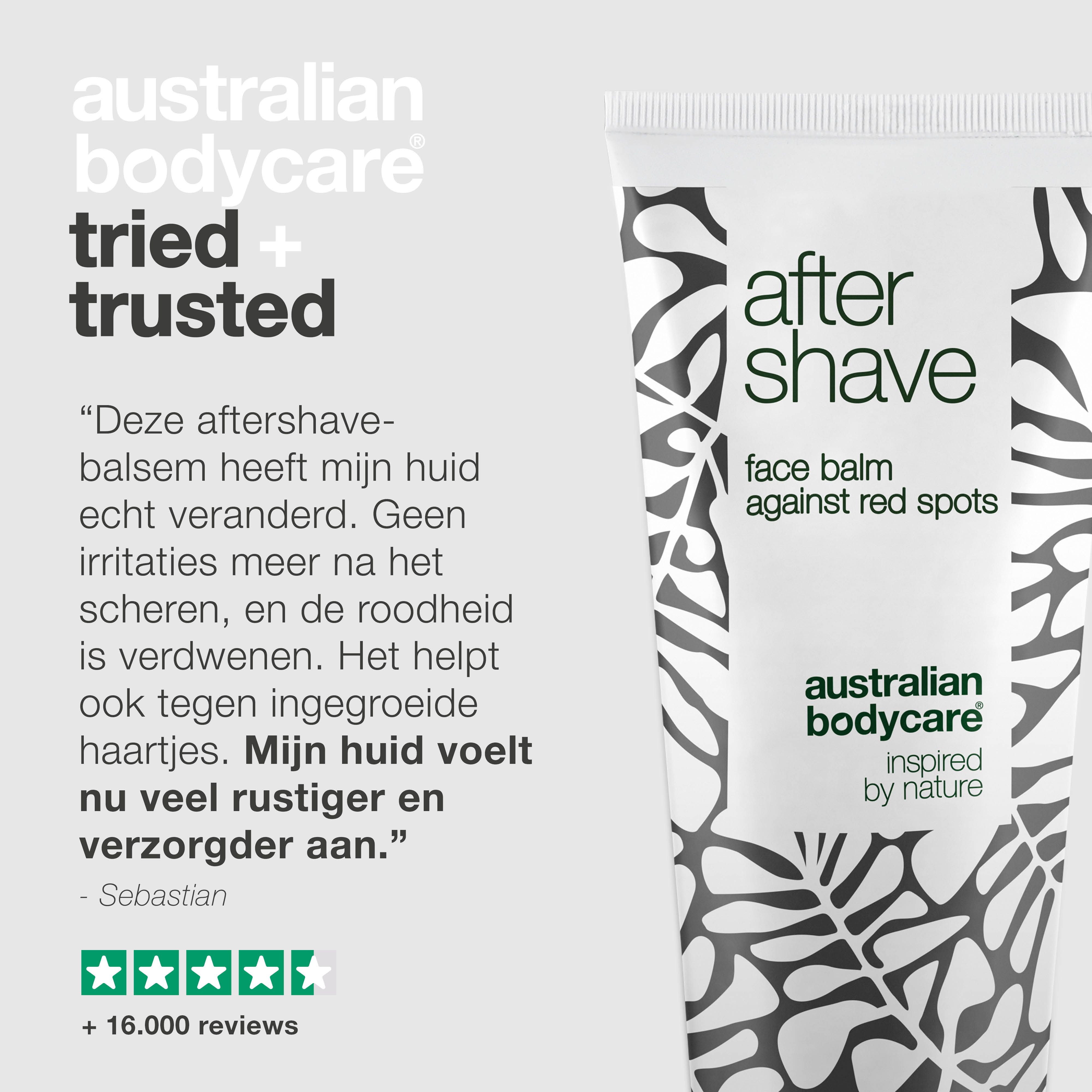 Collage van mensen met producten. Logo: Australian Bodycare. Tekst: 'skincare since 1990'.
