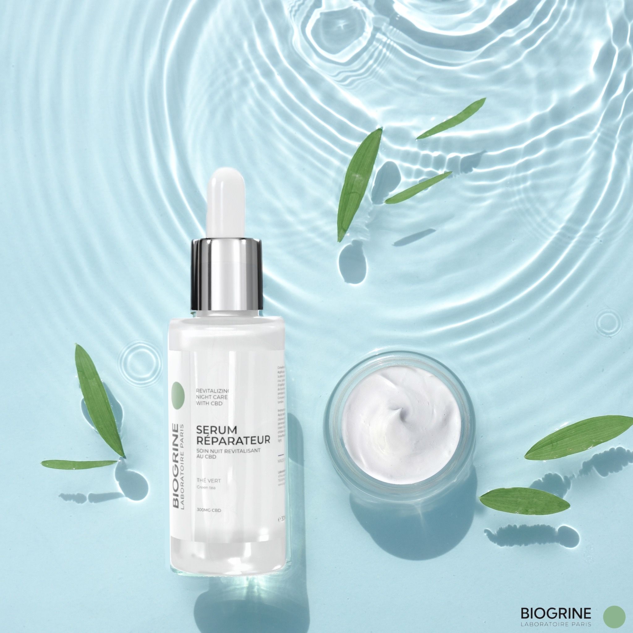 BIOGRINE Herstellend serum – Nachtverzorging met CBD en groene thee voor een vitale, frisse huid