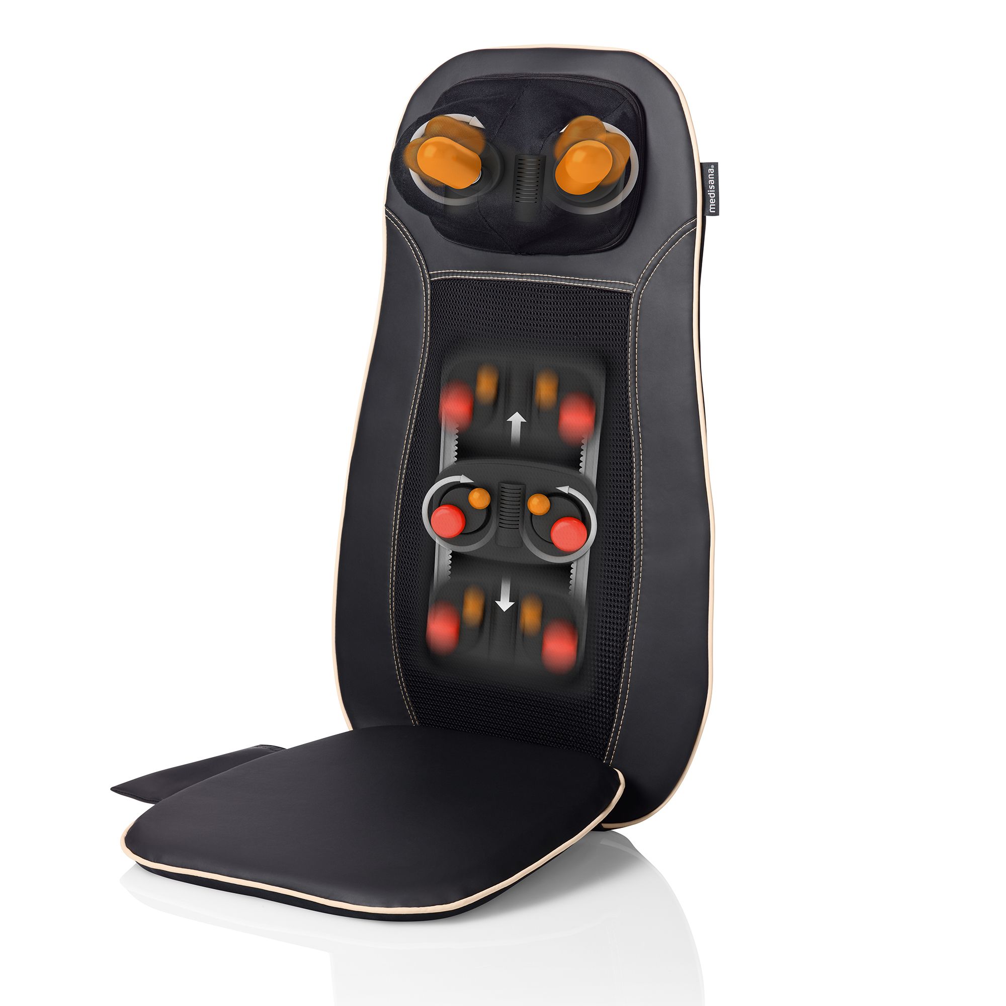 Zwart Shiatsu massagekussen met nekmassagefunctie en verwarming.