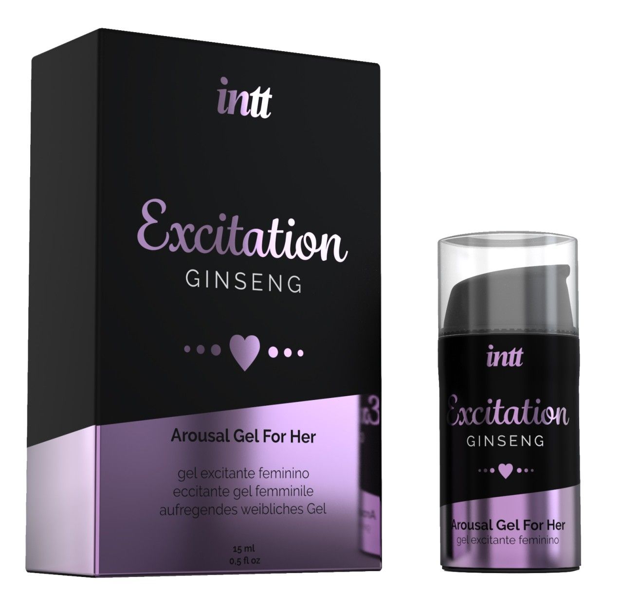 Boîte et flacon d'Intt Excitation Gel avec pompe, 15ml.