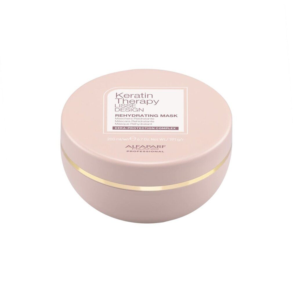 Roze pot met gouden band, bevat Keratin Therapy Lisse Design Rehydrating Mask.