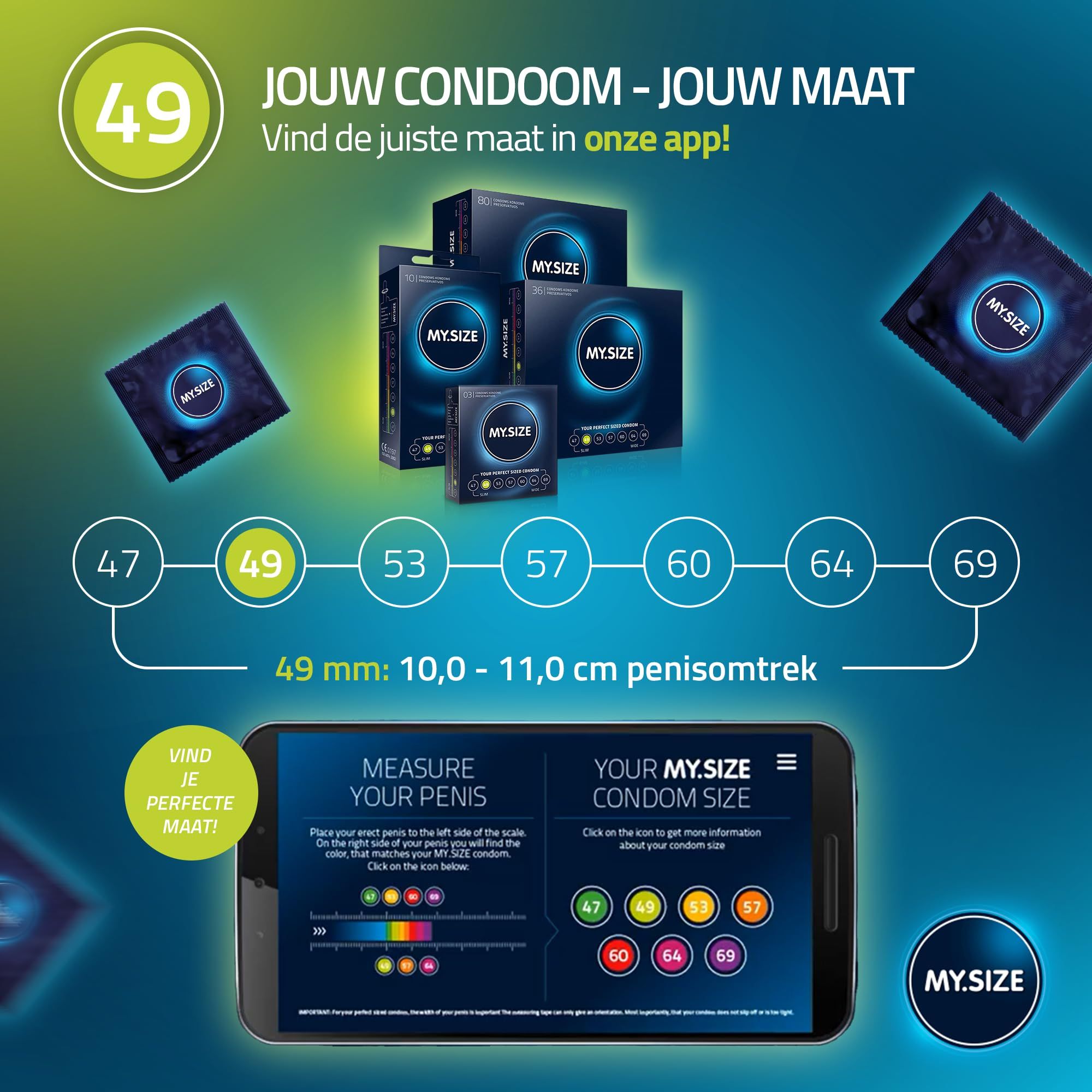 MY.SIZE condoommaten 47-69. App voor penismeting voor de perfecte maat.