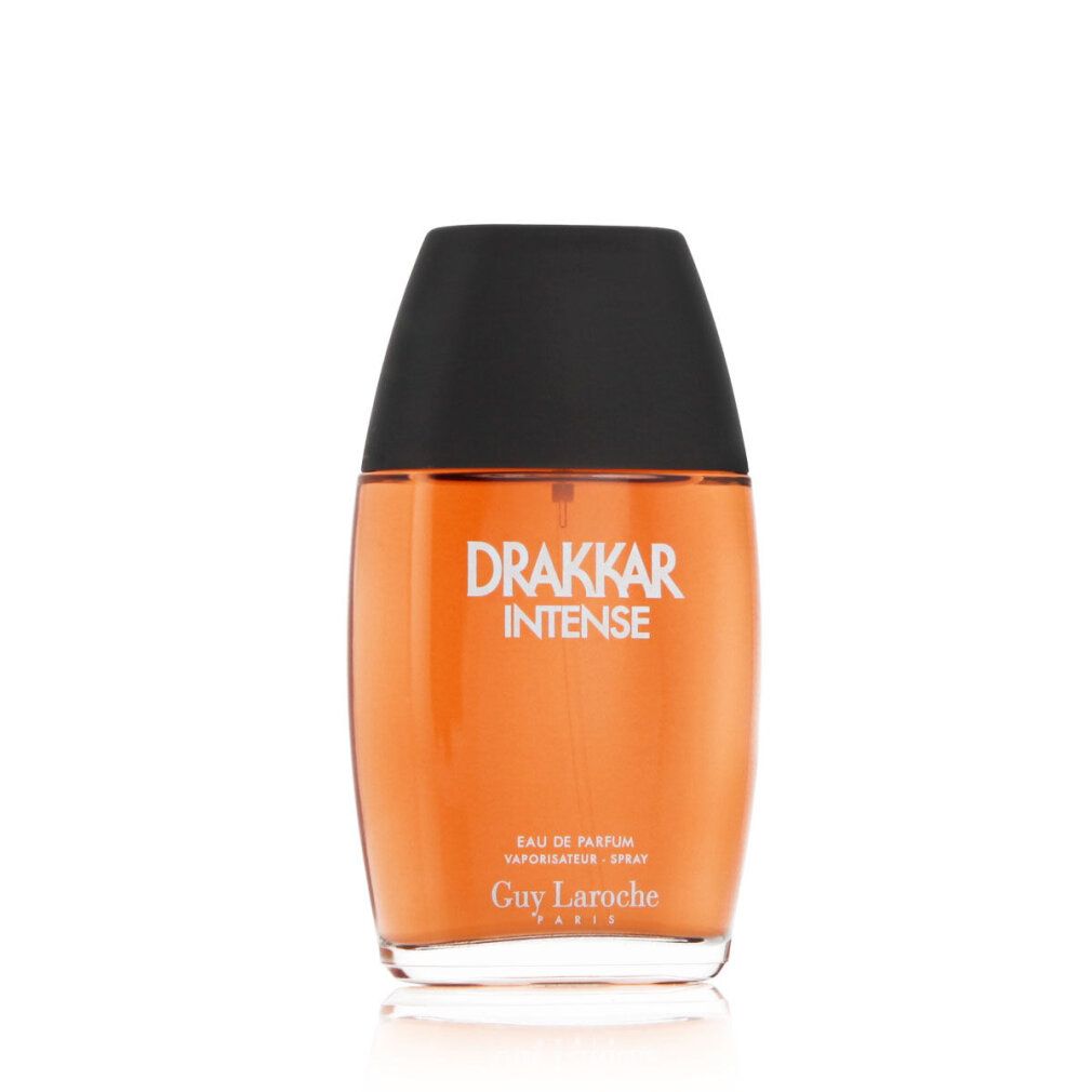Drakkar Intense Eau de Toilette fles. Fles met zwarte dop. Productnaam en merk op de fles.