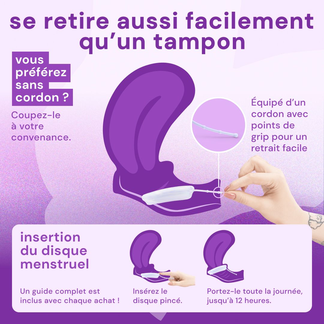 Disques menstruels violets (S/L) en set avec boîte et manuel.